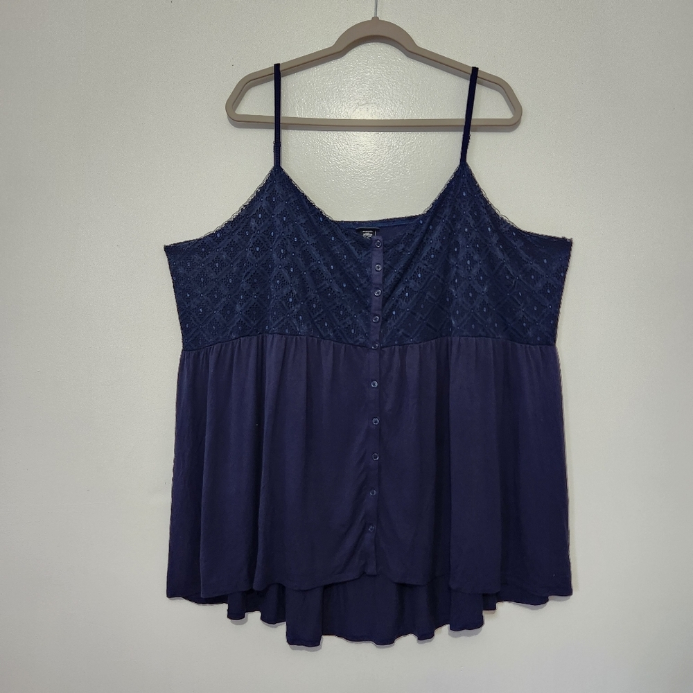 Torrid 5 5X Navy Blue Lace Knit Babydoll Peplum Tank Top Adjustable Straps 32"L
